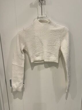 SHEIN White Fuzzy Mock Neck Cropped Sweater -Small - $10